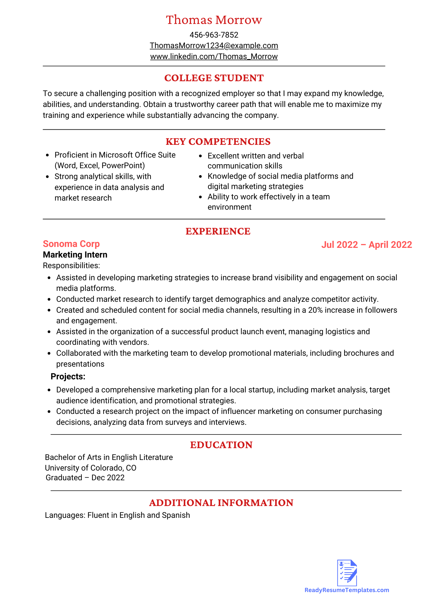 ATS-Friendly Undergraduate Resume Templates For 2023 - Ready Resume ...