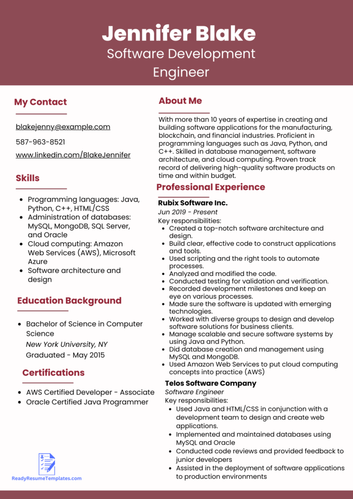 ATS-Friendly Software Developer Resume Templates For 2023 - Ready ...